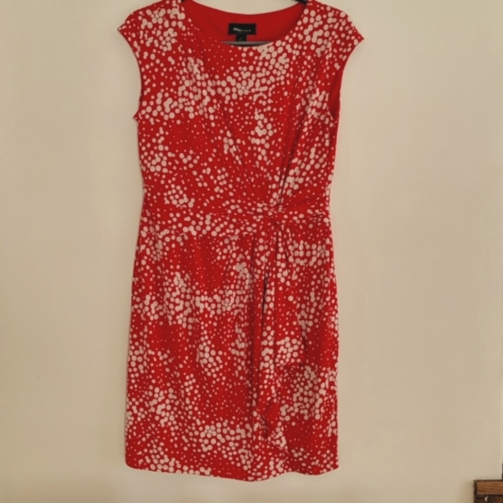 Cap Sleeve Orange & White Polka Dot Dress Large